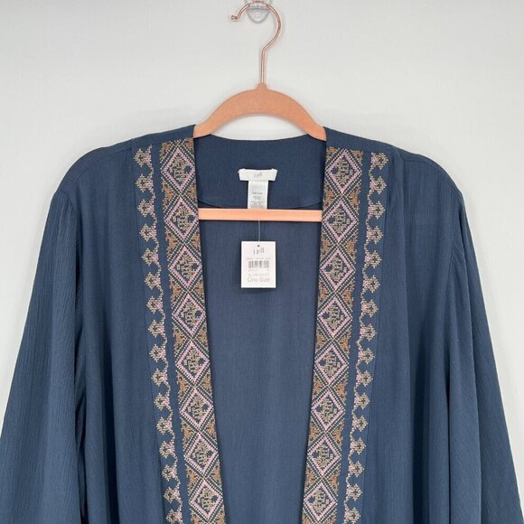 J.JILL EMBROIDERED CRINKLED KIMONO IN BLUE SMOKE LAGENLOOK MULTI  NWT - Picture 5 of 11